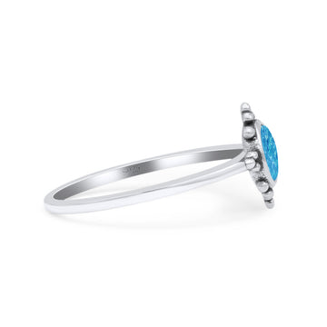 Art Deco Bridal Wedding Engagement Ring Round Lab Created Blue Opal 925 Sterling Silver